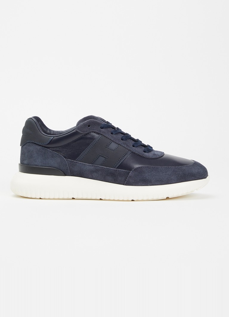 Hogan Heren H709 sneaker van leer met details van suède in de kleur Donkerblauw, maat: 46