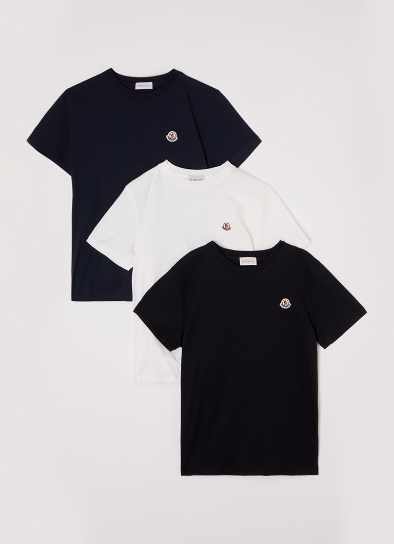 Moncler Jongens Maniche T-shirt met logo in 3-pack in de kleur Zwart, maat: 152