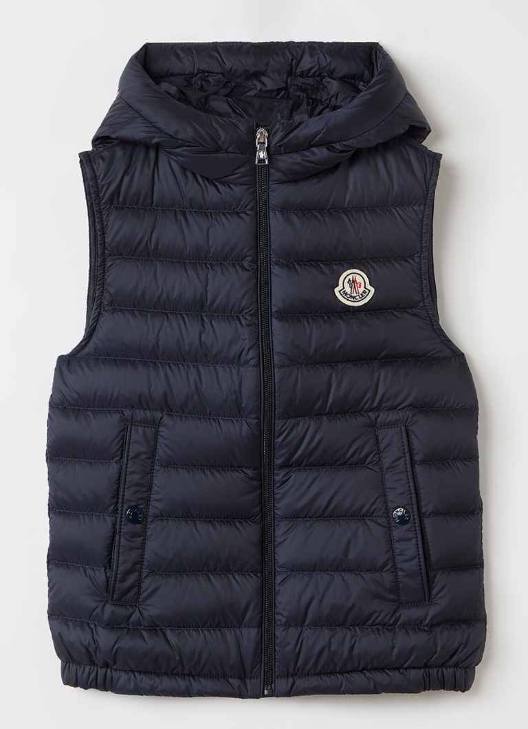 Moncler Jongens Uzay gewatteerde bodywarmer met donsvulling en capuchon in de kleur Donkerblauw, maat: 8A=128