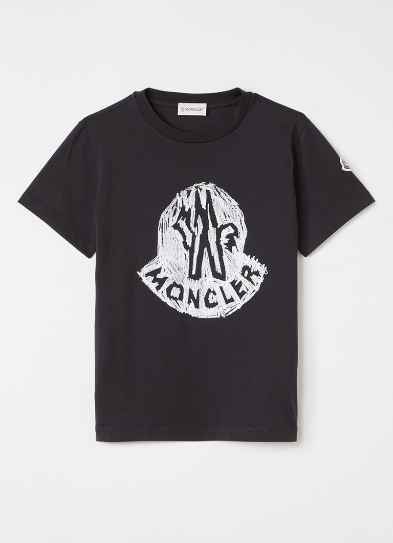 Moncler Jongens T-shirt met logoprint in de kleur Zwart, maat: 14A=164