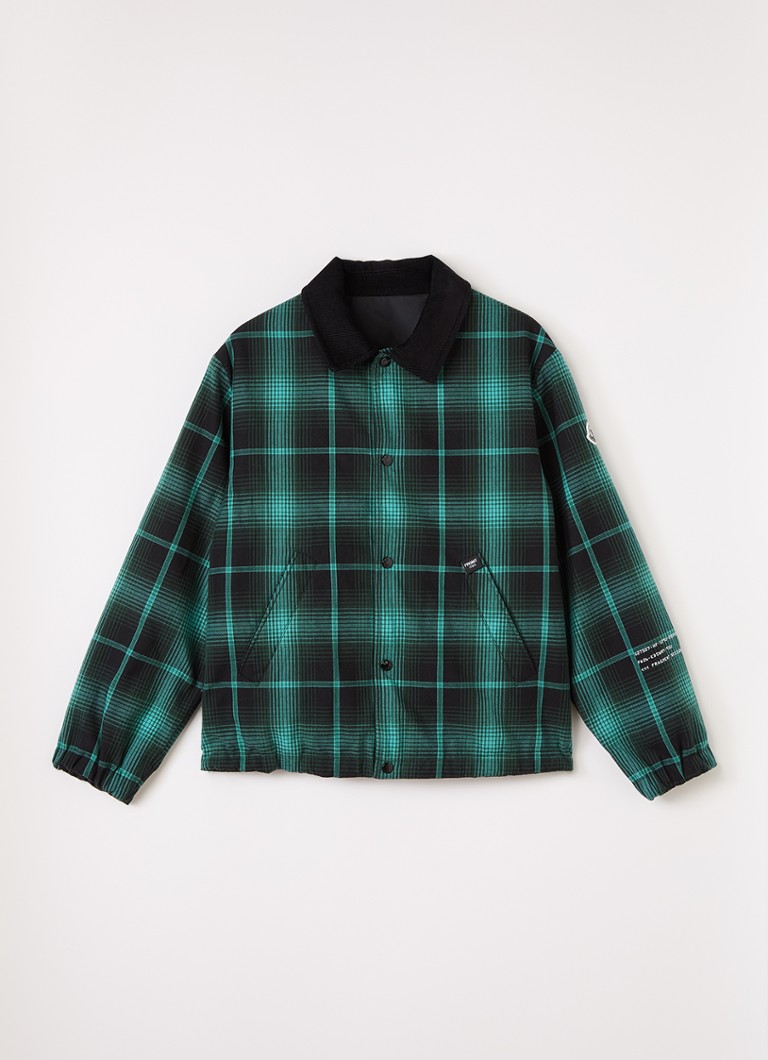 Moncler Jongens Ryuha reversible overshirt met ruitdessin in de kleur Groen, maat: 14A=164