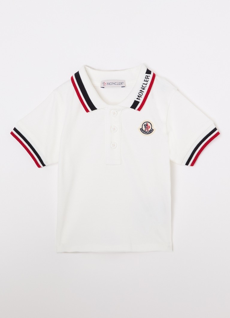 Moncler Jongens Polo van piqué katoen met logoborduring in de kleur Wit, maat: 86
