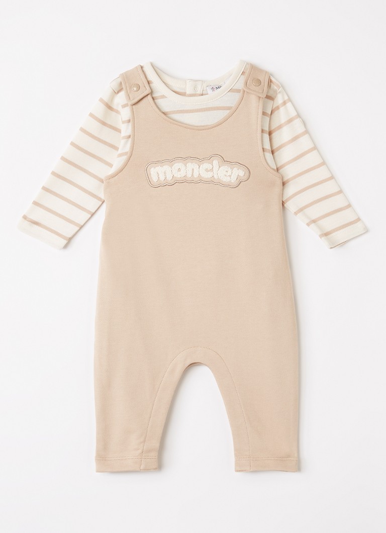 Moncler Meisjes Babypak met streepprint en logo in giftbox in de kleur Beige, maat: 1/3M=56