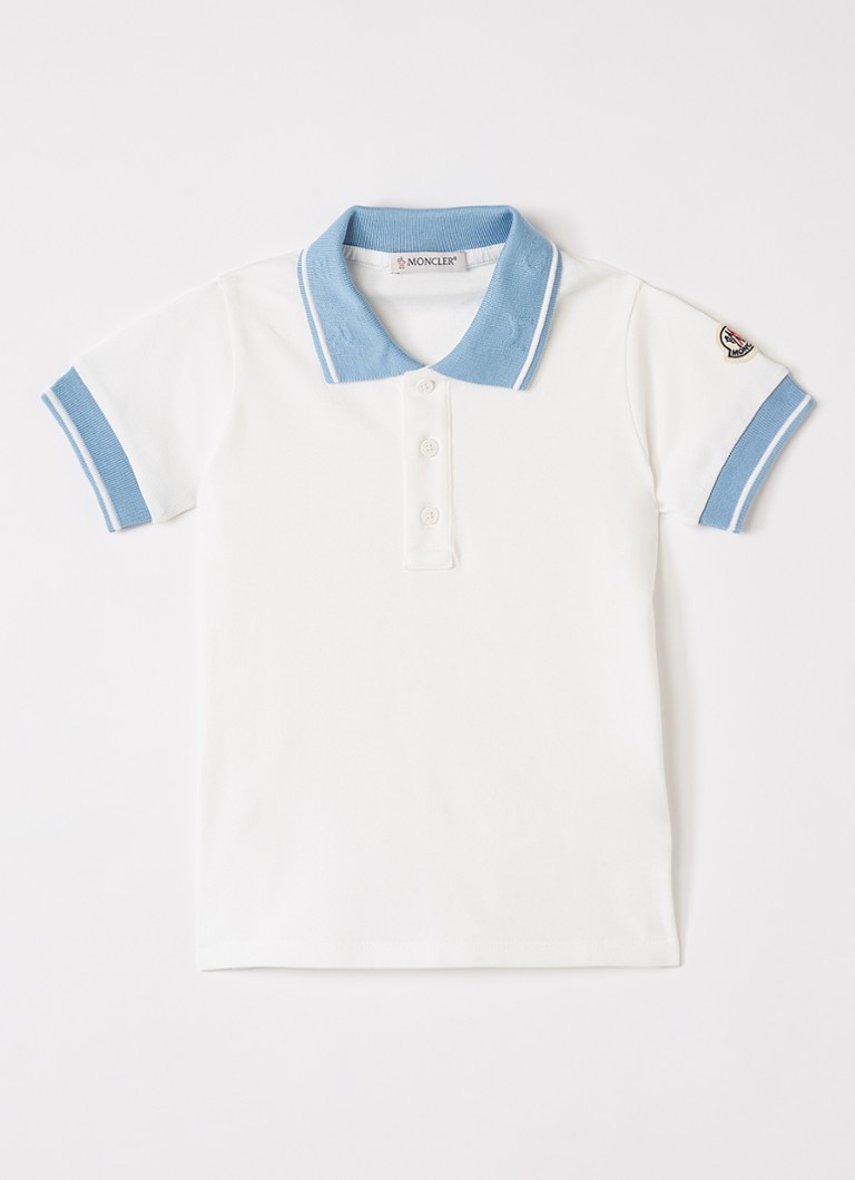 Moncler Jongens Polo van piqué katoen met logo in de kleur Gebroken wit, maat: 9/12M=74