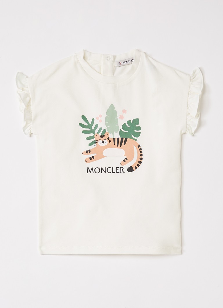 Moncler Meisjes T-shirt met logoprint en volant in de kleur Gebroken wit, maat: 9/12M=74