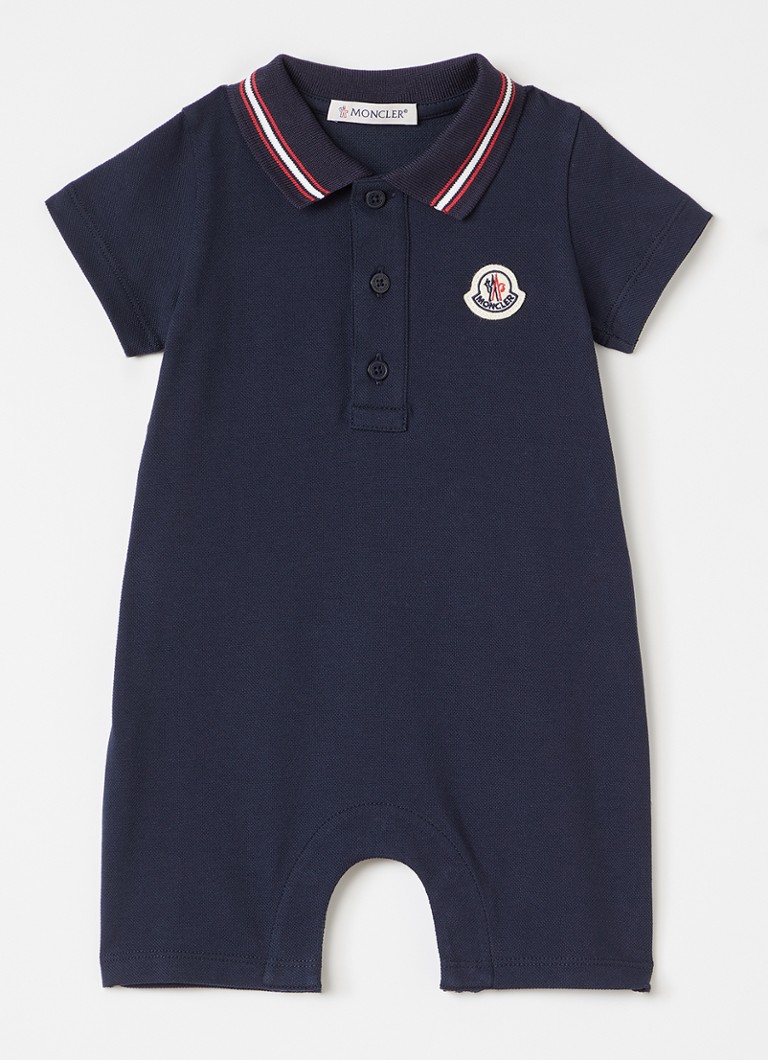 Moncler Jongens Romper met logoborduring in de kleur Donkerblauw, maat: 12/18M=80