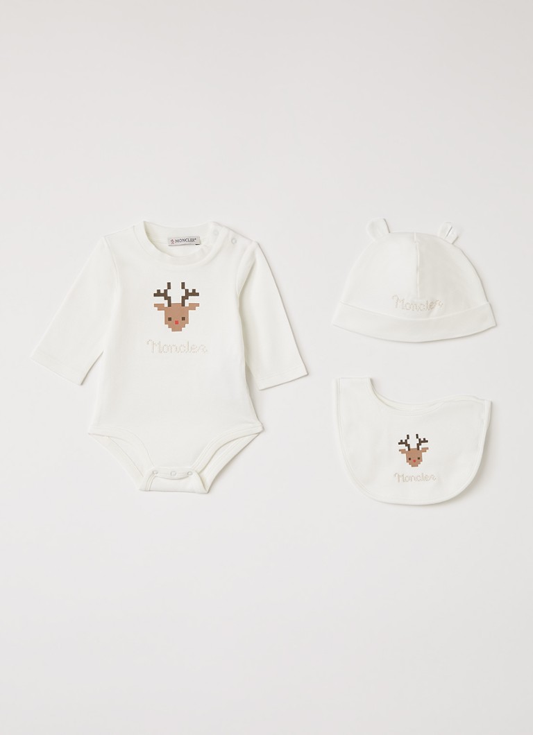 Moncler Meisjes Set van romper met muts en slab in giftbox 3-delig in de kleur Wit, maat: 56