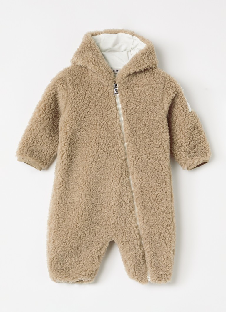Moncler Meisjes Babypak van teddy met capuchon in de kleur Donkerbeige, maat: 80