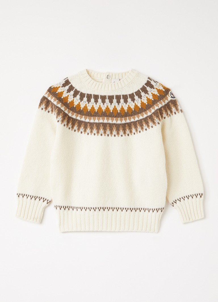 Moncler Meisjes Fijngebreide sweater in kasjmierblend met print in de kleur Creme, maat: 2A=92
