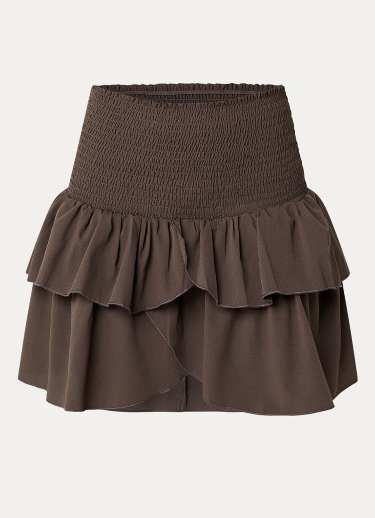 Neo Noir Dames Carin minirok met smockwerk en volant in de kleur Donkerbruin, maat: 42