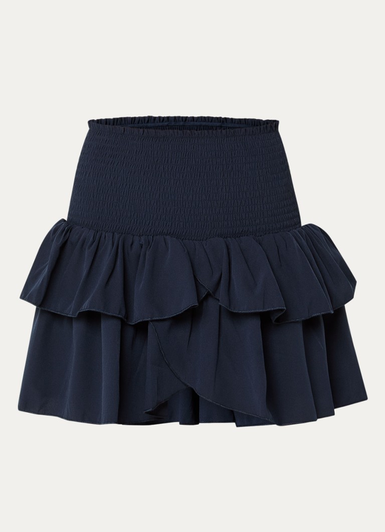 Neo Noir Dames Carin minirok met smockwerk en volant in de kleur Donkerblauw, maat: 38