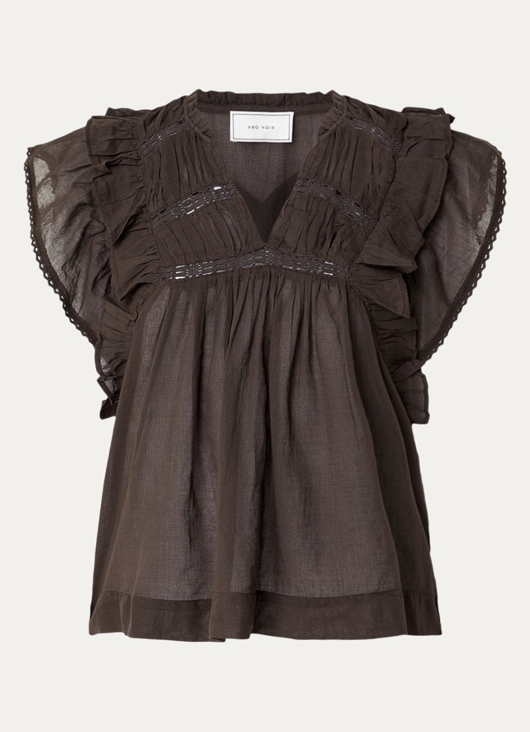 Neo Noir Dames Jayla semi-transparante tuniek met opengewerkte details in de kleur Donkerbruin, maat: 36