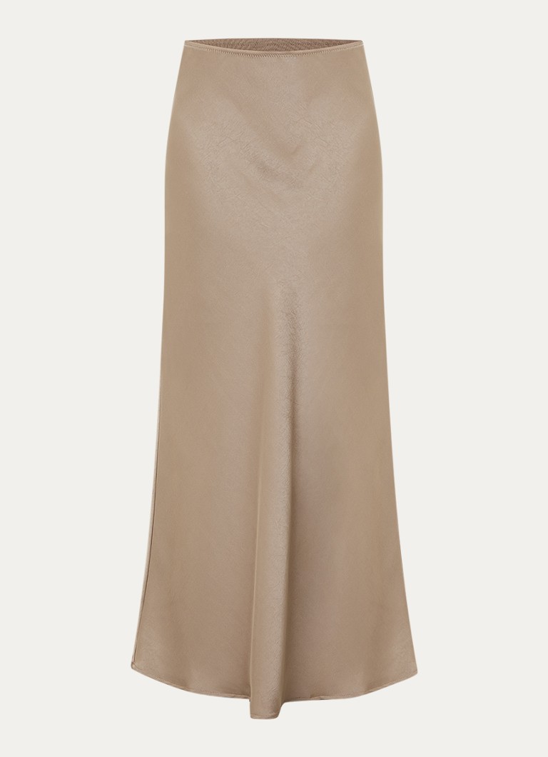 Neo Noir Dames Vicky maxi rok van satijn in de kleur Taupe, maat: 34
