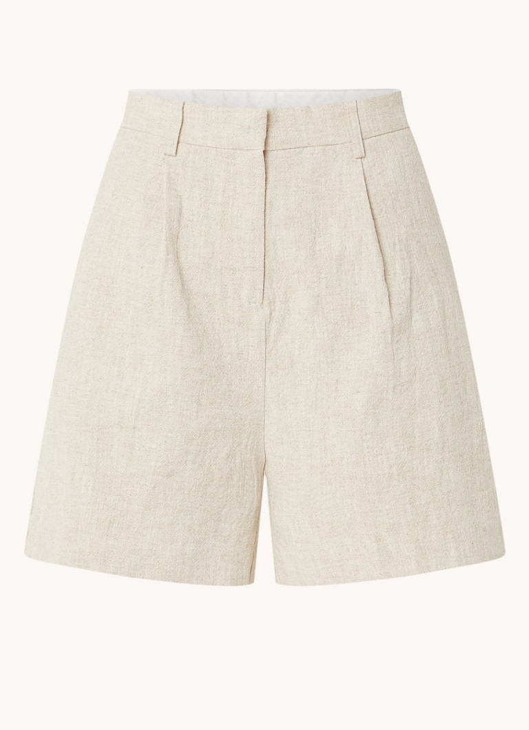 Neo Noir Dames Saga high waist straight fit korte broek in linnenblend in de kleur Creme, maat: 40
