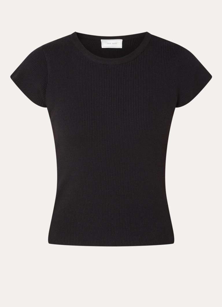 Neo Noir Dames Tirra top met ribstructuur in de kleur Zwart, maat: 36