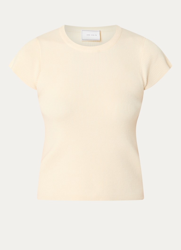 Neo Noir Dames Tirra ribgebreide top met ronde hals in de kleur Beige, maat: 40