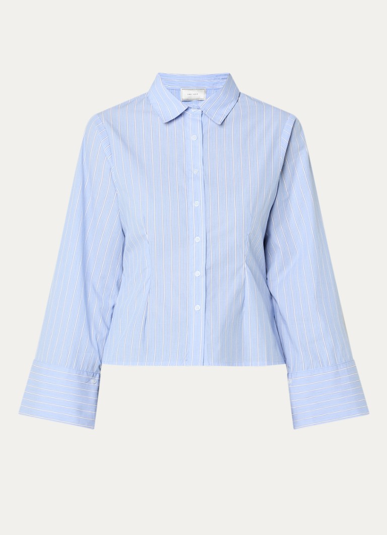 Neo Noir Dames Rosa cropped blouse met streepprint in de kleur Lichtblauw, maat: 42