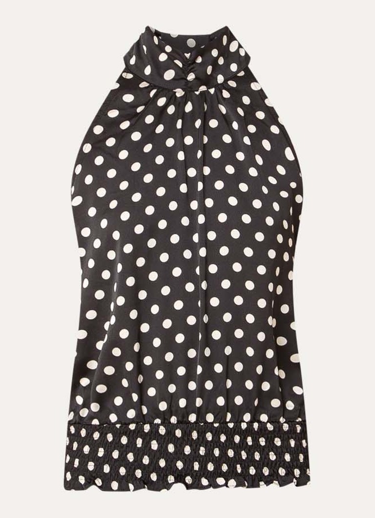 Neo Noir Dames Jos top met stippenprint en strikkraag in de kleur Zwart, maat: 34