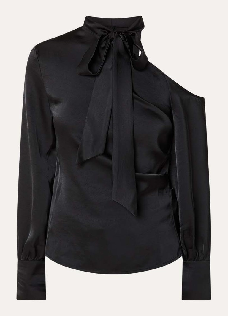 Neo Noir Dames Shirli tuniek van satijn met strikkraag in de kleur Zwart, maat: 34