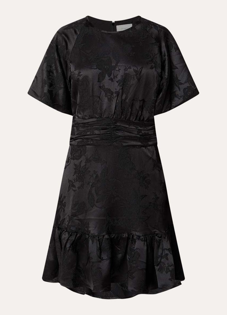 Neo Noir Dames Sulli mini tuniekjurk met jacquard dessin en smockwerk in de kleur Zwart, maat: 40