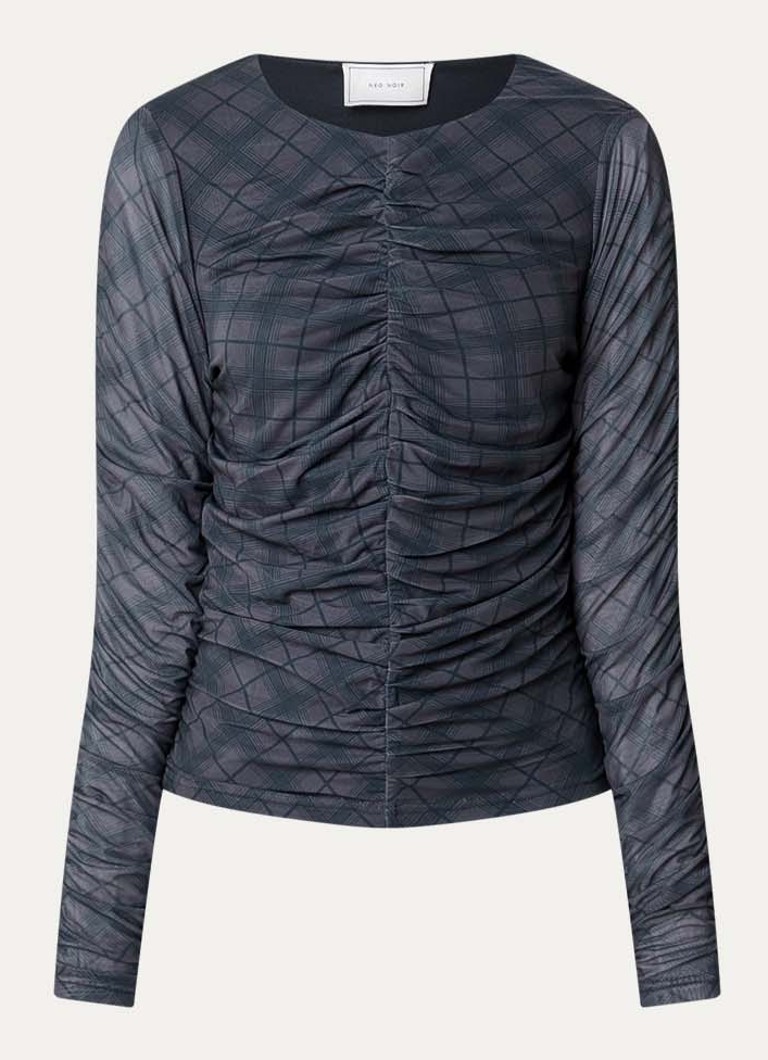 Neo Noir Dames Bea top van mesh met ruitdessin in de kleur Grijs, maat: 36