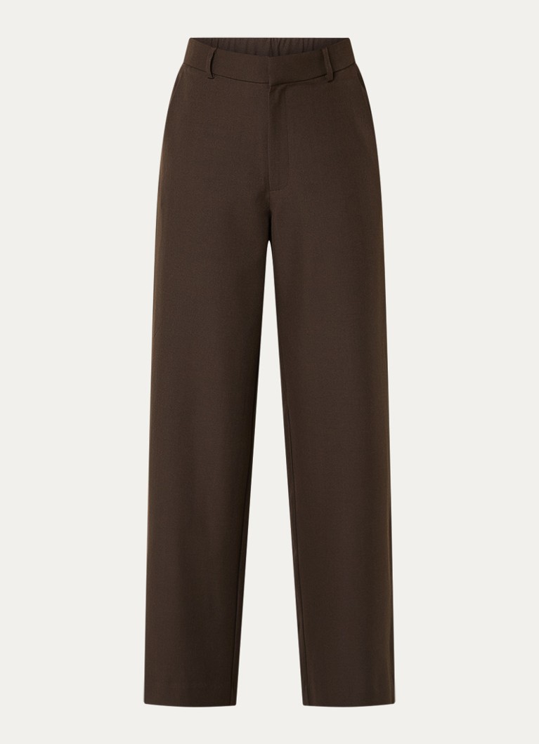 Neo Noir Dames Emmett high waist straight fit pantalon met steekzakken in de kleur Donkerbruin, maat: 36
