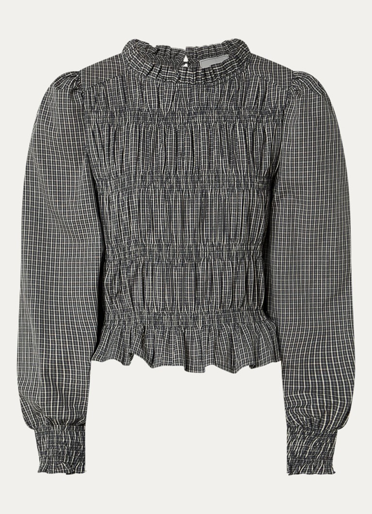 Neo Noir Dames Marcia tuniek met smockwerk en ruitdessin in de kleur Antraciet, maat: 38