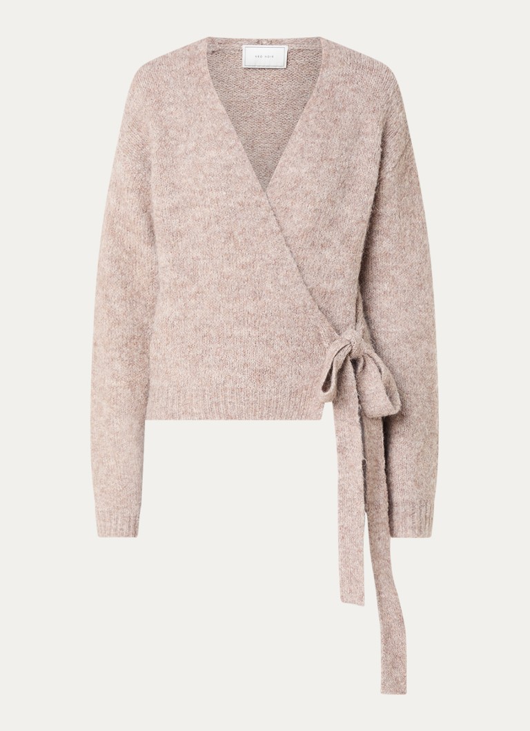 Neo Noir Dames Ronia grofgebreid vest in wolblend met strikceintuur in de kleur Donkerbeige, maat: 42