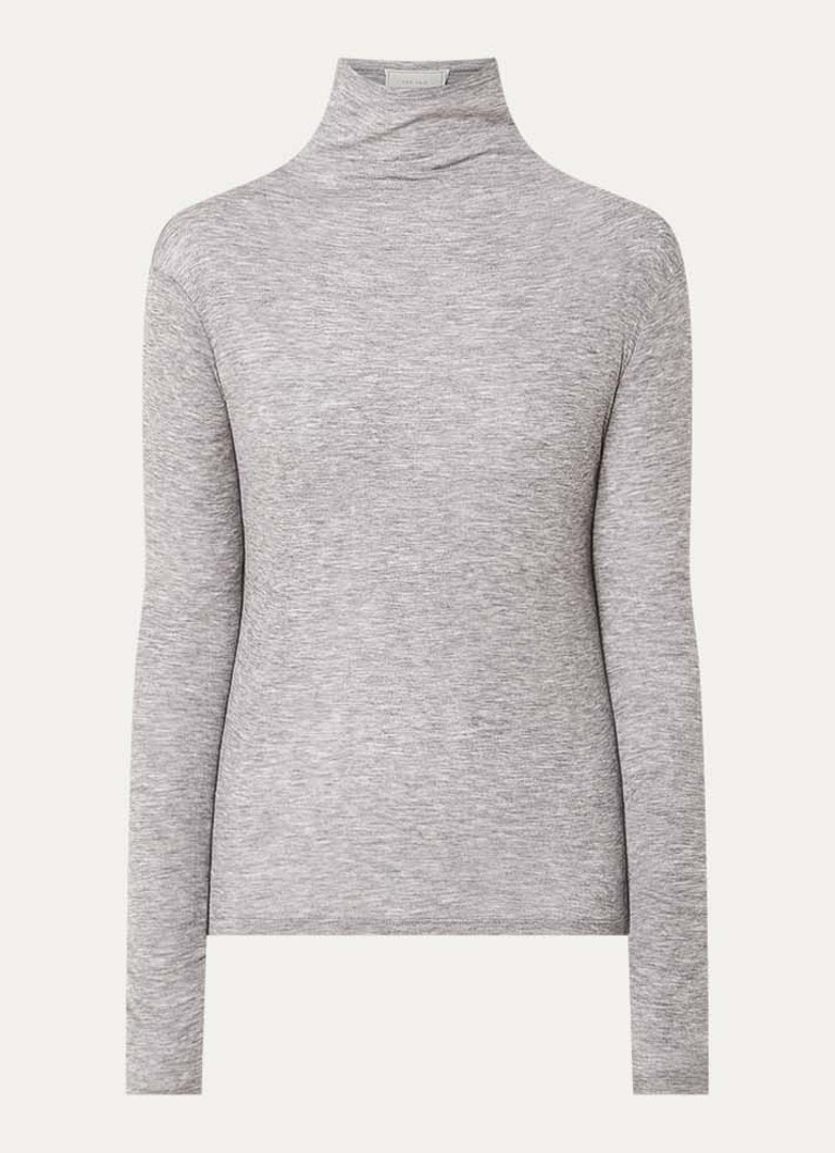 Neo Noir Dames Teddu top in wolblend met col in de kleur Grijsmele, maat: 34