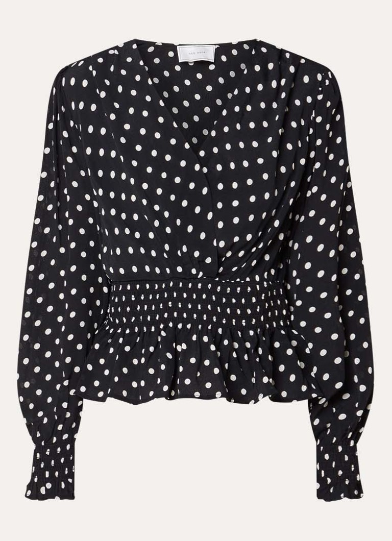 Neo Noir Dames Tamona tuniek met smockwerk en stippenprint in de kleur Zwart, maat: 34