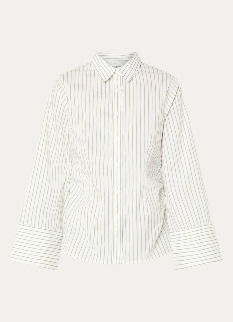 Neo Noir Dames Caroli blouse met streepprint en plooidetail in de kleur Groen, maat: 38