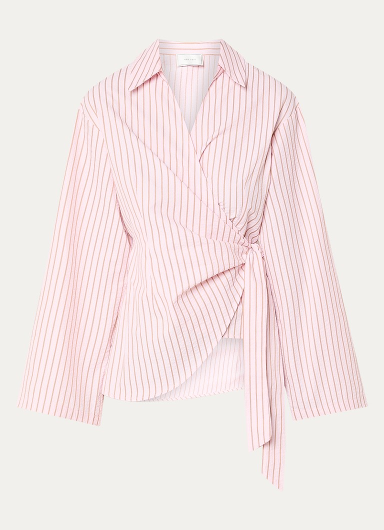 Neo Noir Dames Tifuna asymmetrische blouse met streepprint en overslag in de kleur Roze, maat: 42