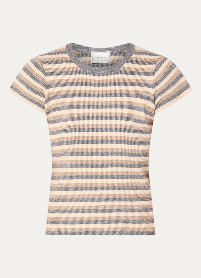 Neo Noir Dames Tirra ribgebreide top met streepprint in de kleur Grijs, maat: 36