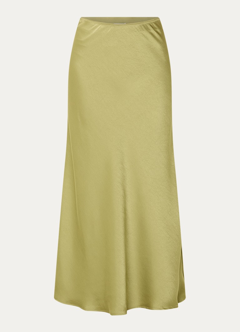 Neo Noir Dames Vicky maxi A-lijn rok van satijn in de kleur Mosgroen, maat: 42