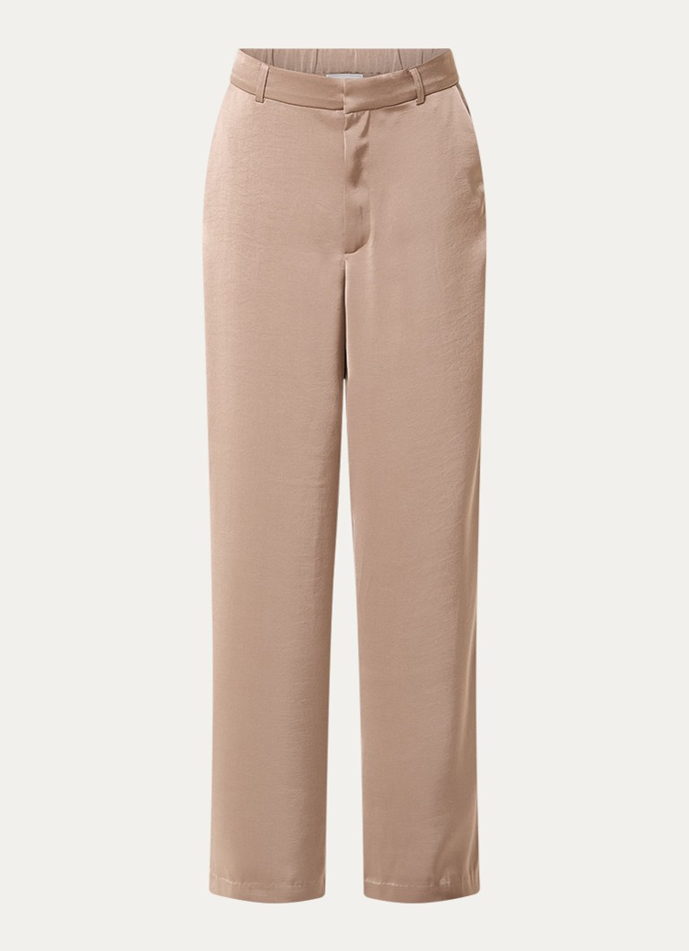 Neo Noir Dames Emmett high waist straight fit pantalon van satijn in de kleur Lichtbruin, maat: 36