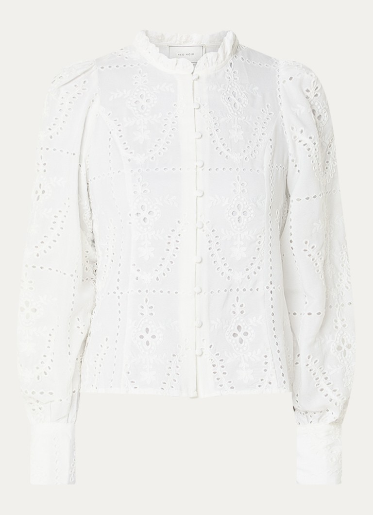 Neo Noir Dames Gilda blouse met opengewerkt dessin in de kleur Wit, maat: 38