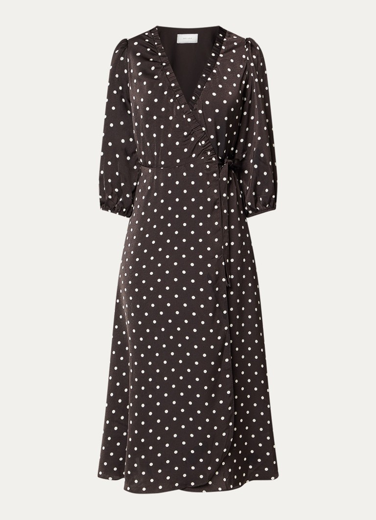 Neo Noir Dames Malinga midi jurk met strikceintuur en stippenprint in de kleur Donkerbruin, maat: 38