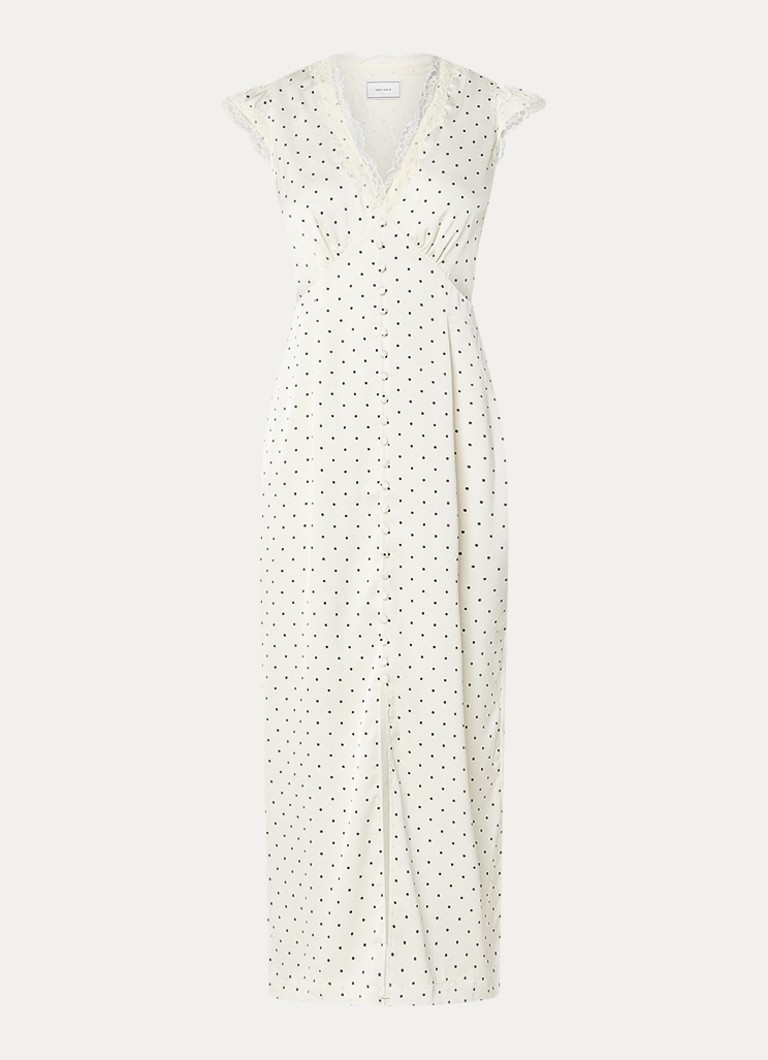 Neo Noir Dames Aniella midi jurk met stippenprint en sierknopen in de kleur Gebroken wit, maat: 40