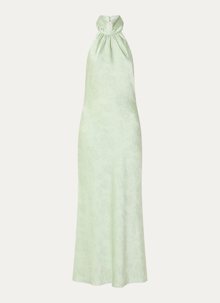 Neo Noir Dames Fiona maxi halterjurk met sjaalkraag in de kleur Lindegroen, maat: 40