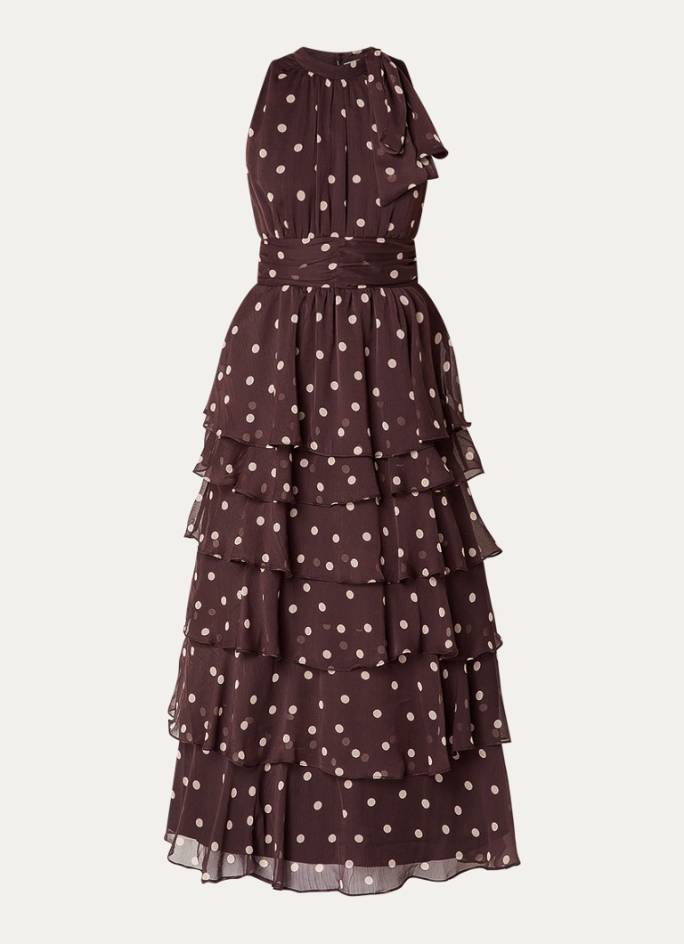 Neo Noir Dames Marli maxi jurk met stippenprint en volants in de kleur Donkerbruin, maat: 42