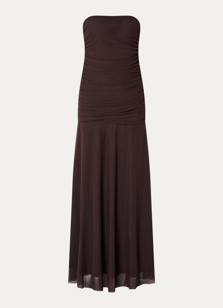 Neo Noir Dames Misi maxi jurk van mesh met sjaalkraag in de kleur Donkerbruin, maat: 42