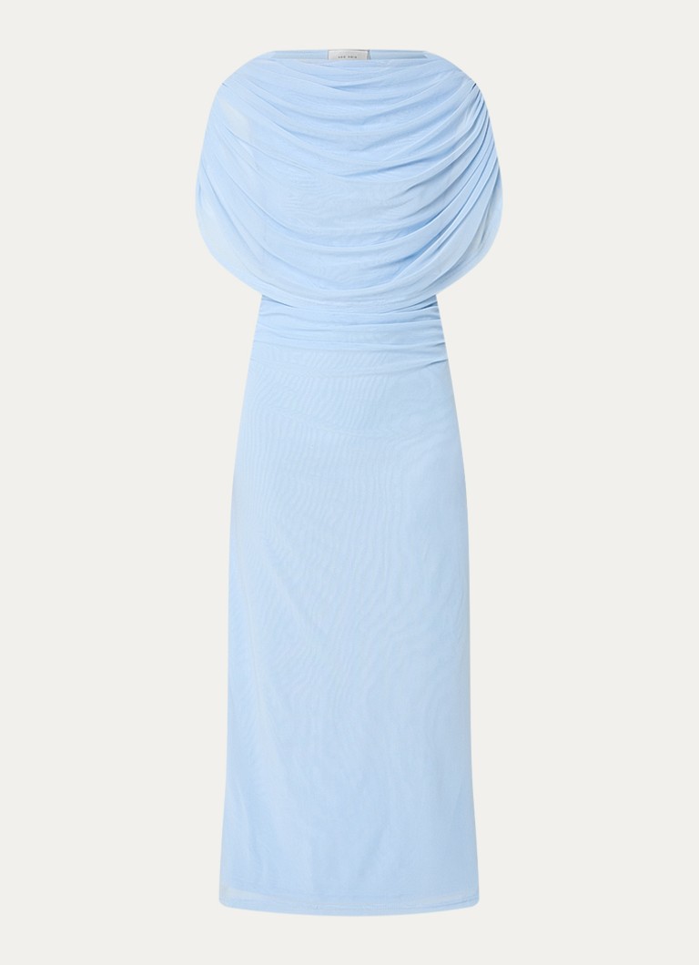 Neo Noir Dames Tottuna off shoulder midi jurk met gedrapeerd detail in de kleur Lichtblauw, maat: 40
