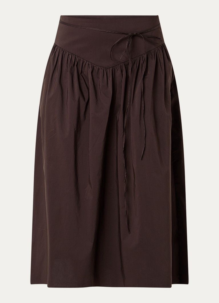 Neo Noir Dames Anais maxi A-lijn rok met strikceintuur in de kleur Chocoladebruin, maat: 34