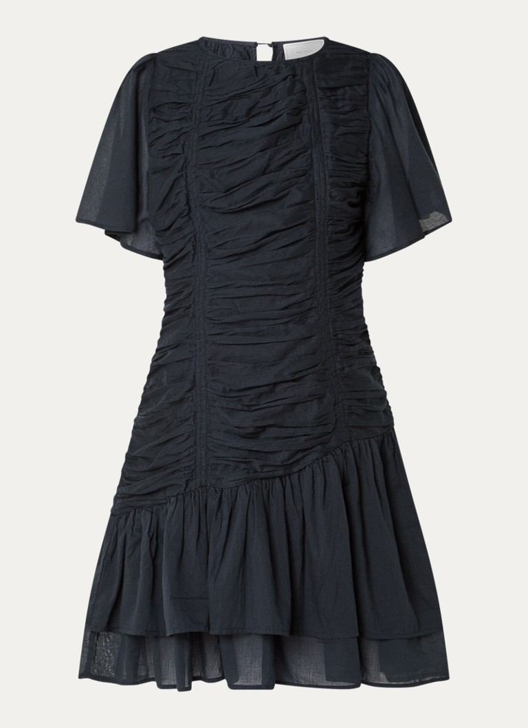 Neo Noir Dames Circle S mini jurk met ruches en vlindermouw in de kleur Donkerblauw, maat: 34