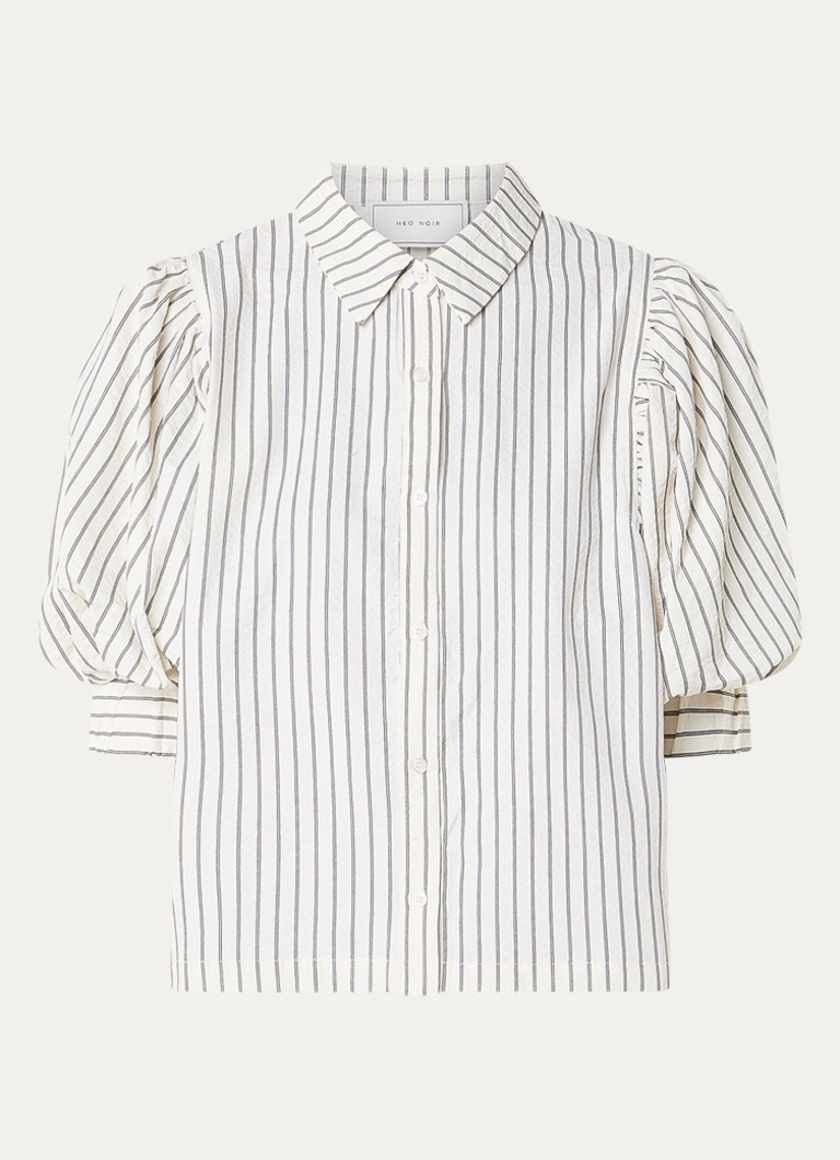Neo Noir Dames Etta blouse met ballonmouw en streepprint in de kleur Gebroken wit, maat: 34