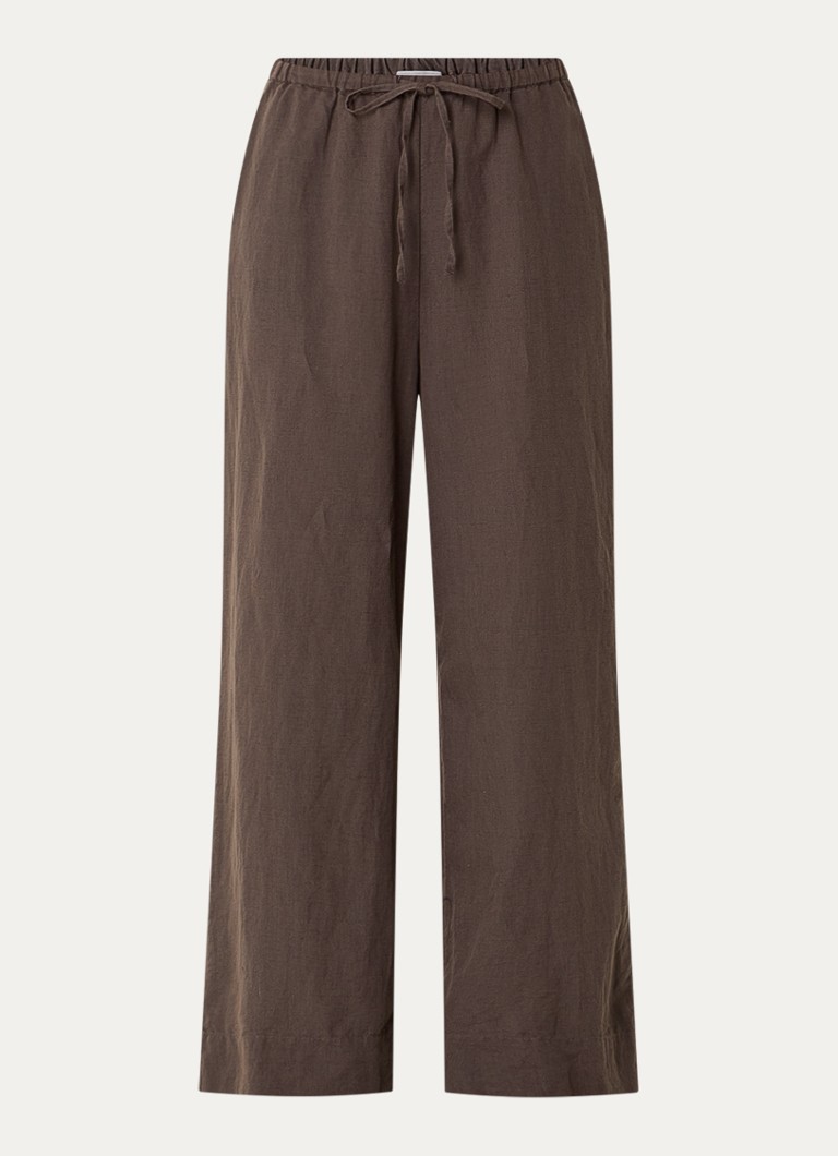Neo Noir Dames Heifa high waist wide fit broek in linnenblend met steekzakken in de kleur Donkerbruin, maat: 34