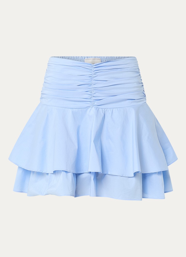Neo Noir Dames Janie poplin high waist mini rok met smockwerk in de kleur Lichtblauw, maat: 40