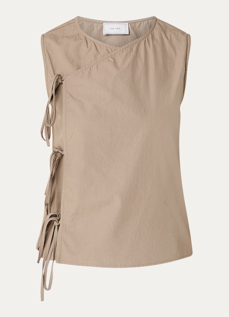 Neo Noir Dames Lasa wikkel top met strikdetail in de kleur Taupe, maat: 42