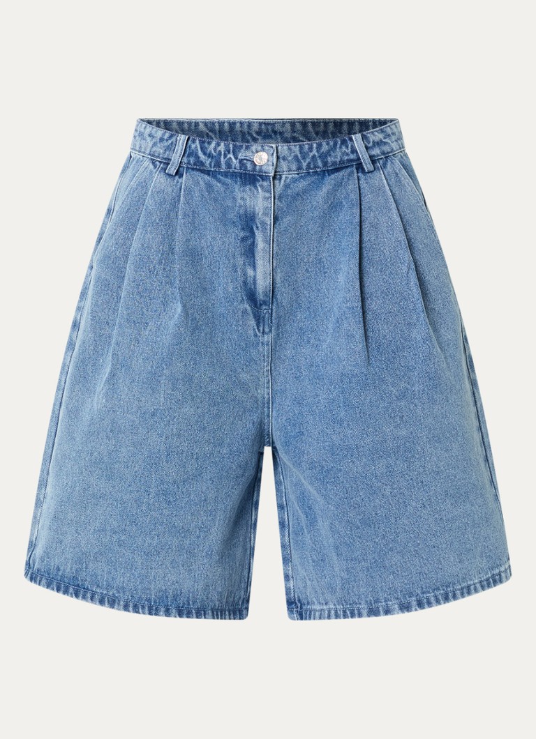 Neo Noir Dames Rosel mid waist wide fit korte broek met medium wassing in de kleur Indigo, maat: 42
