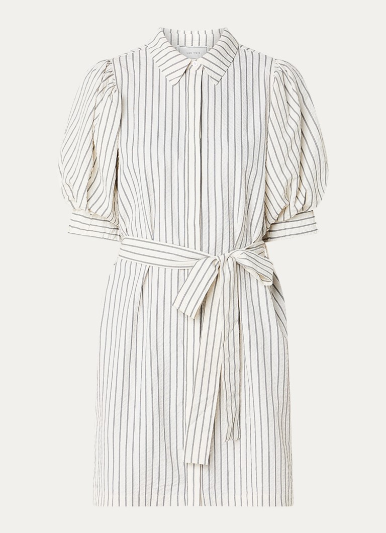Neo Noir Dames Serene mini blouse jurk met streepprint en strikceintuur in de kleur Gebroken wit, maat: 42